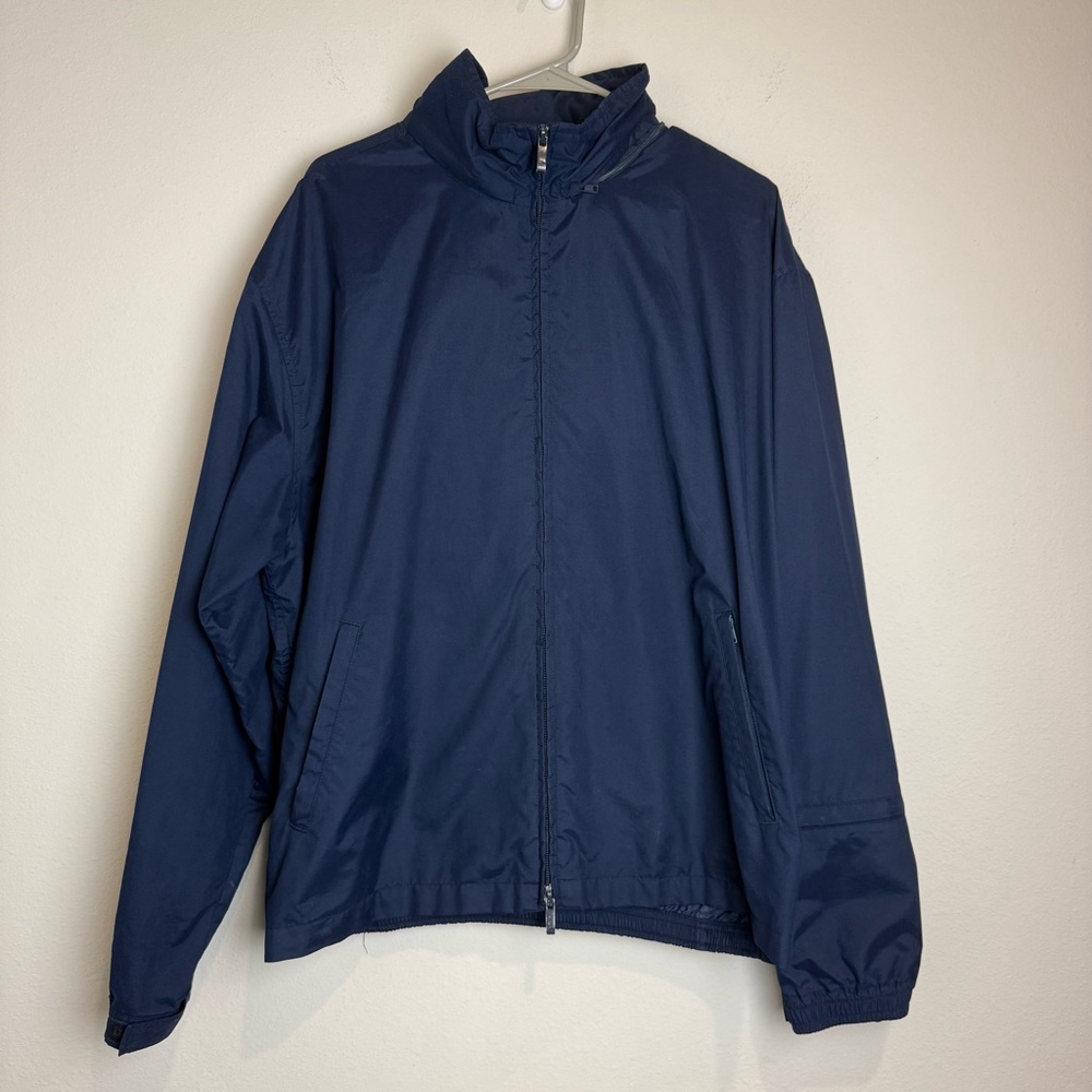 Polo Golf Ralph Lauren Vintage Navy Full Zip Windbreaker Hidden Stowaway Hood XL